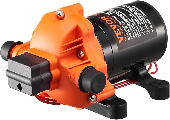 VEVOR 12V Diaphragm Pump, 1.8 GPM (6.81 L/min), 3-Chamber 12 Volt DC Water Pump with Automatic Pressure Switch 40-100 PSI Adjustable, 60 PSI, 1/2'' MNPT Port, for RV Yacht Food Truck Camper Marine