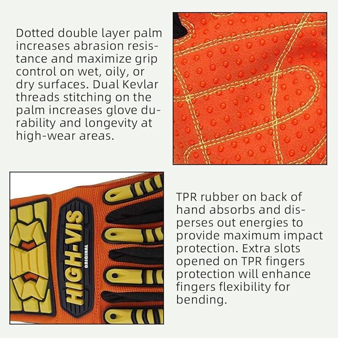 Seibertron High-Vis Series Cut Resistant Reducing Anti-Impact Mechanics Heavy Duty Safety Rescue Oil and Gas Gloves