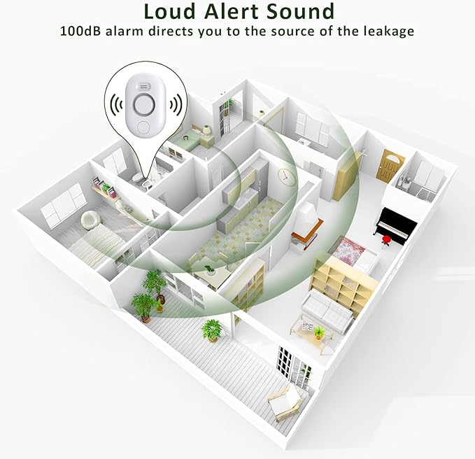 Water Leak Detector Sensor Alarm: Home Water Flooding Monitor Smart Sink Overflow Monitoring Adjustable Wet Moisture Alert Pipe Leakage Drip Detection Warning for Basement Floor