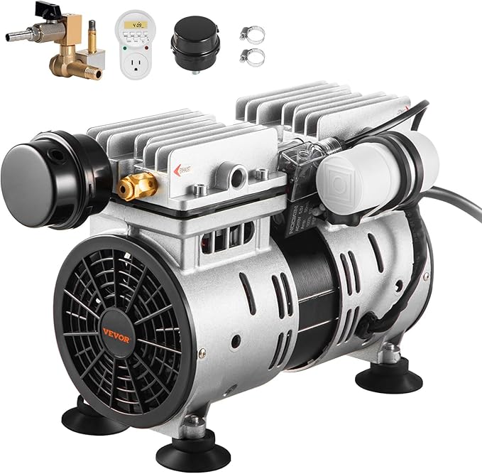 VEVOR Pond Aerator, 550W Power, 5.2CFM for Up to 3 Acre 50' Lake, Pond Aeration Kit Includes 3/4 HP Compressor & Timer & Valves, Air Compressor for Deep Water Oxygen Circulation, for Pond, Lake