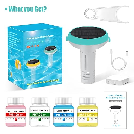 Digital Pool Water Tester, 7-in-1 Smart Floating Meter, WiFi Enabled, Tests pH, Chlorine, Salinity, ORP, EC, TDS, Temperature
