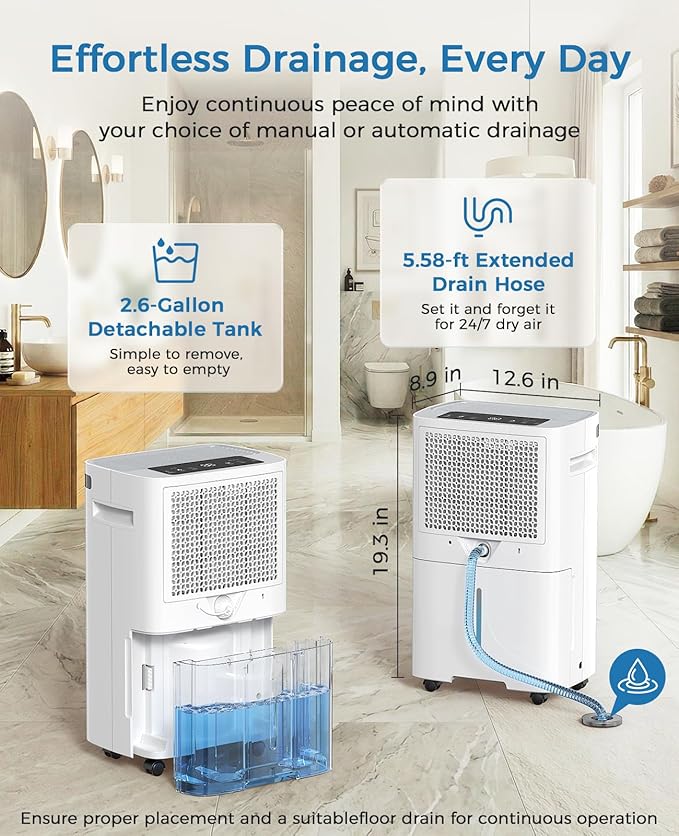 VEAGASO 4000 sq.ft Dehumidifiers for Basement, MAX 58 Pint Smart Compressor Dehumidifier with Drain Hose, Intelligent Humidistat, Dry Clothes, 24HR Timer, for Home, Large Room, Bathroom, Bedroom