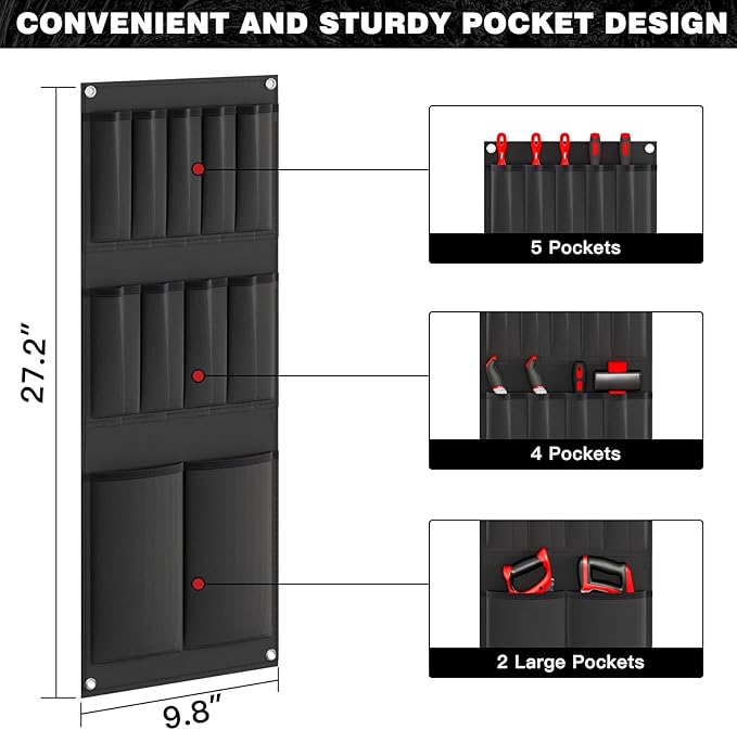 NattyDot Large Power Tool Organizer Cart with Charging Station 8 Drill Holder Garage Storage Standing Heavy Duty and Stability Storage Rack Utility Tool Shelf (Red)