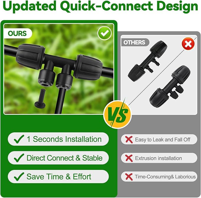 Kalolary 10PCS 5/16'' to 1/4'' Drip Irrigation Fittings,Push-to-Connect 4 Way Drip Irrigation Part Barbed Tee Connectors with 4PCS Plugs, Anti-Leak Locked Splitter Fitting for 5/16'' Irrigation Tubing