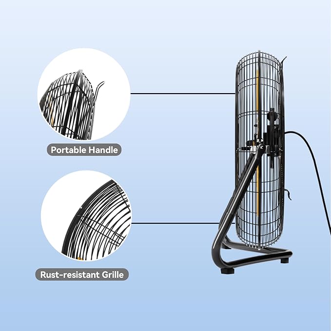 2PCS 18 Inch Heavy Duty Floor Fan Pro Series - 3200 CFM 3 Speed High Velocity Metal Floor Fan, Industrial Fan 360° Tilt for Commercial, Warehouse, Patio, Shop, Garage, Barn UL Safety Listed