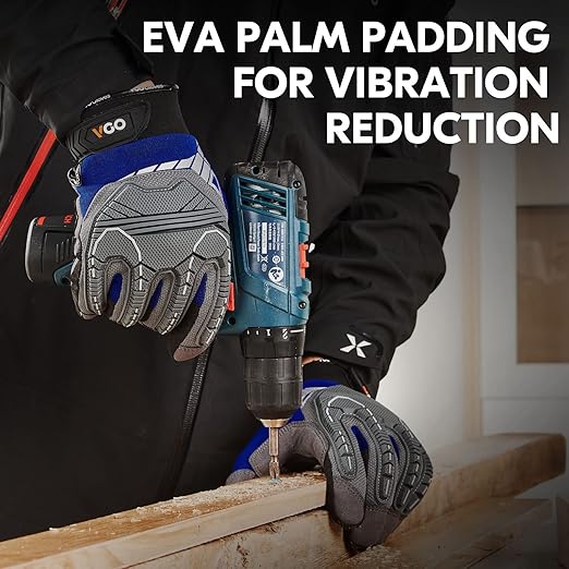 Vgo... 1-Pair Heavy Duty Synthetic Leather Work Gloves, Impact Protection Mechanic Gloves, Rigger Gloves, Vibration Reduction, Touchscreen Capable (Size M, Blue, SL8849)