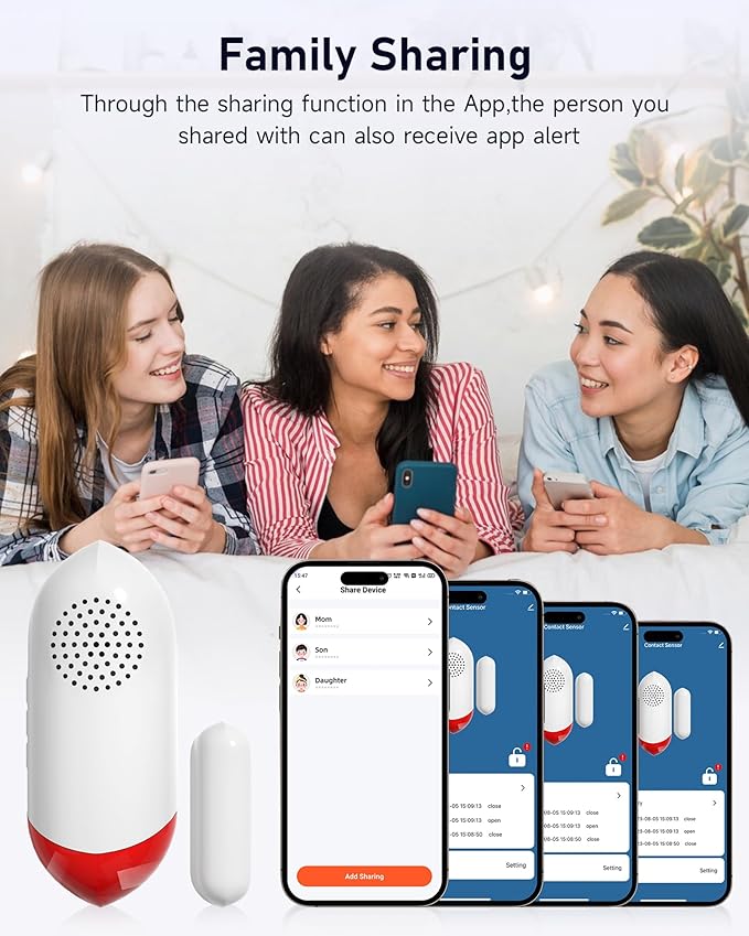 PILSAMAS Smart WiFi Freezer Refrigerator Door Alarm with APP Alerts, No Subscription Fee, 0-60s Delay, Scheduled Arm/Disarm, 0-120dB Adjustable Siren with Light for Fridge/Home/Commercial
