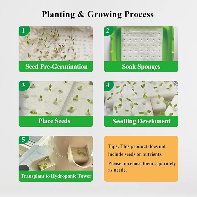 Hydroponics Growing System, 30-Plant Indoor Hydroponic Tower with Timer and Pump System, Plants Germination Kit, Vertical Hydroponic System for Gardening Lover (No Seed)