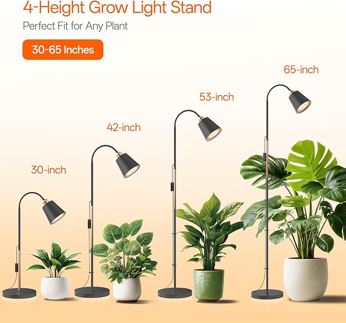 Bstrip Grow Light for Indoor Plants, 65" Tall Standing Grow Light, 18W Non-Dimmable LED Plant Light with Optical Lens, Full Spectrum Plant Light with Flexible Gooseneck & Smart Timer
