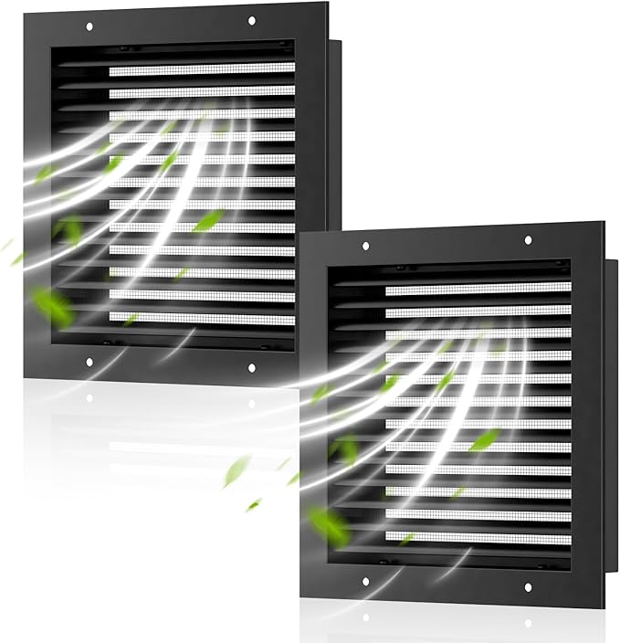 Hon&Guan 2 Pack 12" x 12" Aluminum Gable Vents with Screen for Houses, Louvered Wall Vent for Attic, Shed and Exterior Doors, 10" x 10" Vent Opening, Black