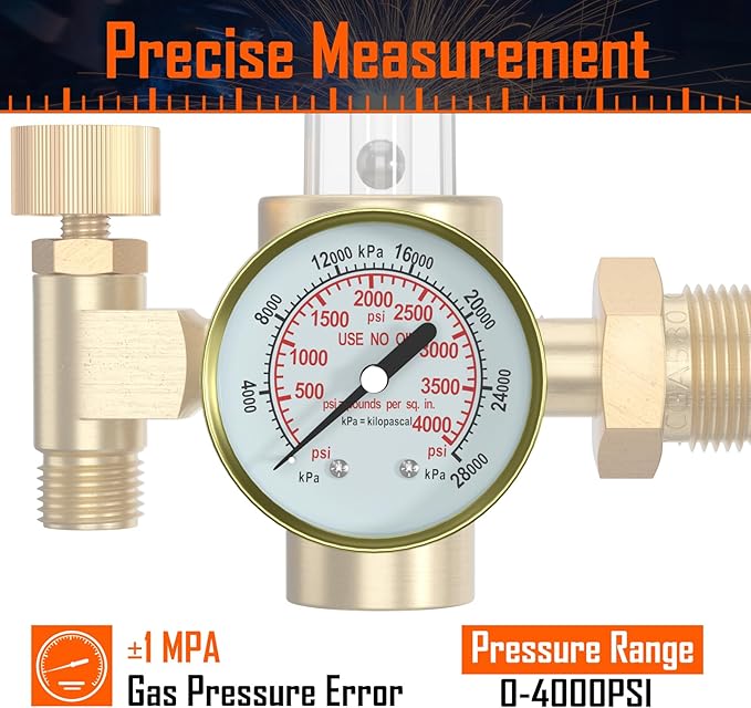 BETOOLL Argon/CO2 Mig Tig Flow Meter Gas Regulator Gauge Welding Weld, CGA580 Inlet Connection