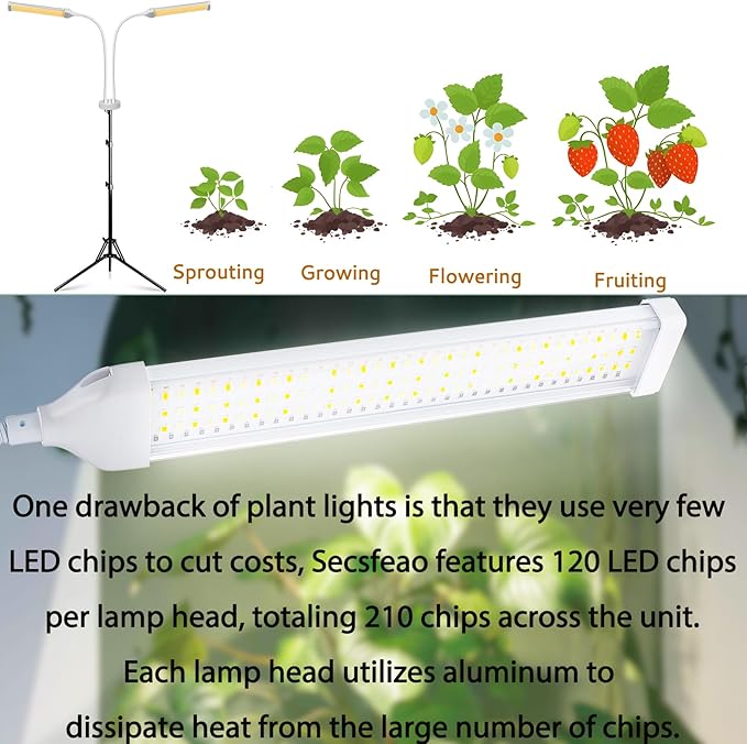 210 LED Grow Lights for Indoor Plants Full Spectrum, LED Plant Light with Stand, Adjustable Height, Plant Grow Lights with Auto 4/8/12/H Timer for Indoor Tall Plants.