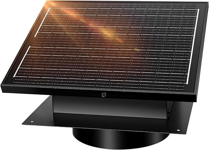 32W Solar Powered Attic Exhaust Fan with 10" Roof Vent - IP68 Waterproof DIY Ventilation System to Lower Heat, Prevent Moisture & Save AC Costs - Off-Grid Cooling for House, Garage,Shed & Greenhouse