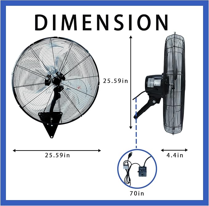 24" Wall Mount Fan, 8500CFM Heavy Duty Wall Fan with 3-Speed & Adjustable Tilt, High Velocity Industrial Oscillating Fans for Garage, Factory, Patio, Indoor, Porch, Shop & Commercial Use - ETL Listed