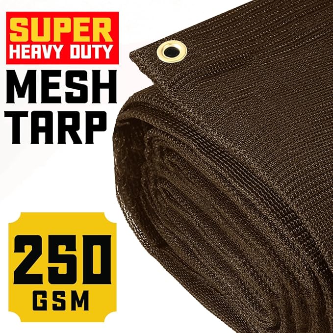Core Tarps 60% Brown Shade Cloth with Grommets - 5 X 20 FT Heavy Duty Mesh Tarp - Sun Shade Cloth for Garden Vegetables Plants Greenhouse Outdoors Backyard Fences Dump Trucks Patio Mesh Shade Tarp