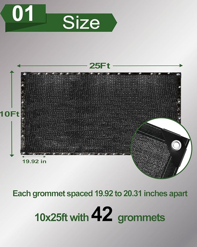 vensovo 70% Sunblock Shade Cloth Net Black Resistant - 10x25 Ft Garden Shade Mesh for Plant Cover, Greenhouse, Chicken Coop, Kennels, Tomatoes Plants