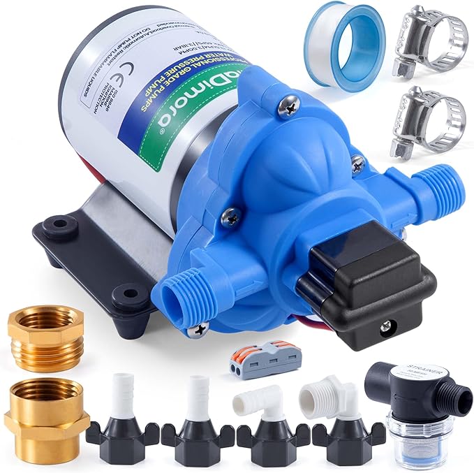 12V Water Pump - 3.5 GPM Pure Copper Motor Self-Priming Diaphragm Pump with 40-80 PSI Adjustable Pressure Switch for RV, Marine & Agricultural Use