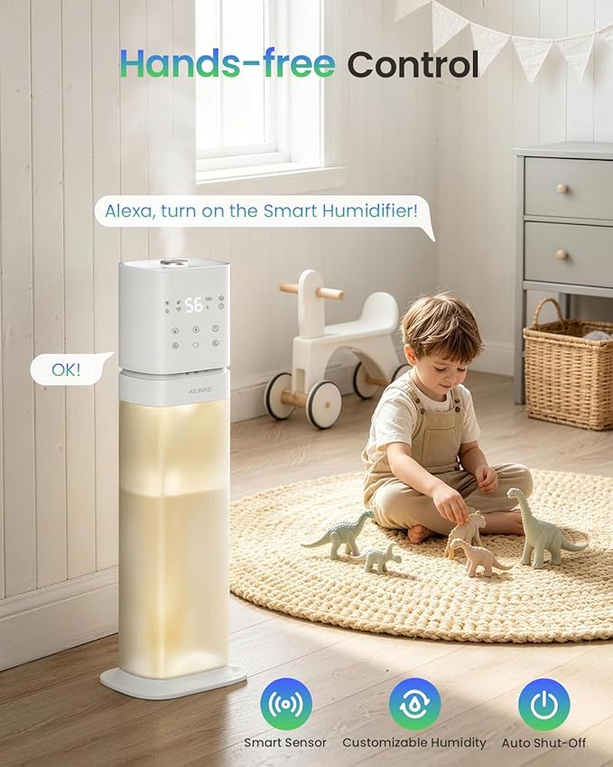 Humidifiers for Bedroom 2.1Gal/8L, Smart Humidifier for Large Room, Cool Mist Humidifiers for Home Kids Plants, Top Fill Humidifier with Extension Tube, WIFI APP & Voice Control, White