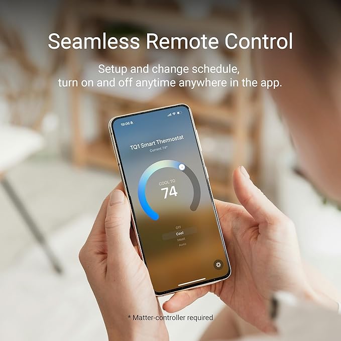 Lux TQ1 Smart Thermostat for Home, Programmable WiFi with Matter Protocol for Temperature Control, C-Wire or Power Bridge Required - Works with Apple Home and Google Home - termostato inteligente wifi