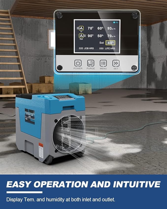 AlorAir 180 PPD LGR Commercial Dehumidifier with Pump, Heavy Duty Industrial Dehumidifiers Water Damage Restoration for Homes, Basements, Garages, Gym and Job Sites, Winter Storm (Blue)