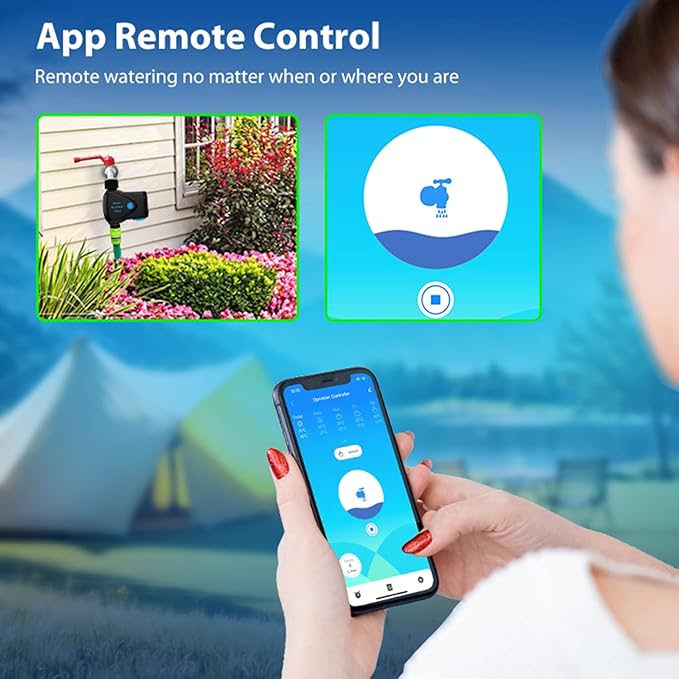 WiFi Sprinkler Timer: Smart Water Timer for Garden Hose, Automatic Irrigation Controller, App Remote Control, Weather-Based Smart Watering, Compatible with Alexa, Google Home