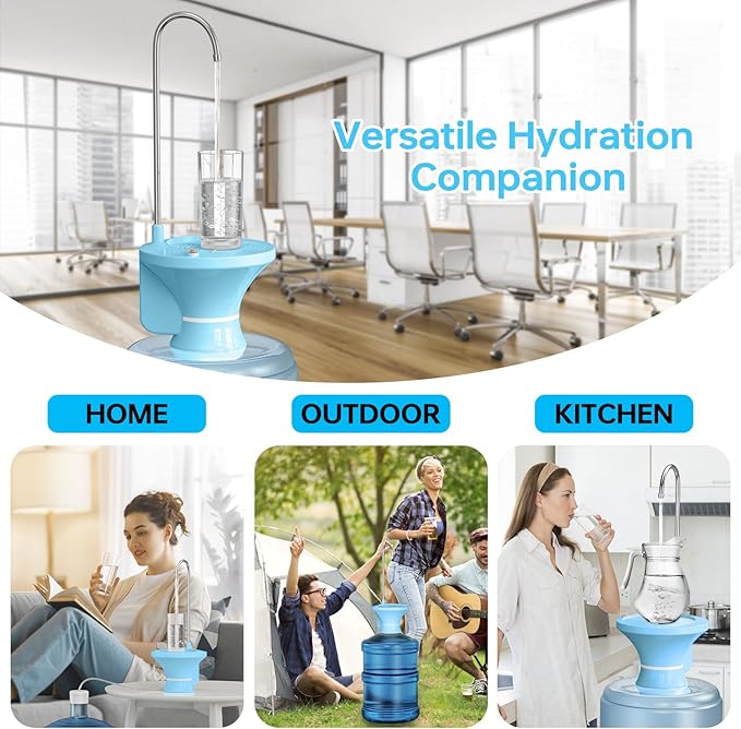 Water Dispenser for 2-5 Gallon Bottle, Electric Drinking Water Bottle Pump, Automatic Water Jug Pump Dispenser, USB Rechargeable and 2 Switch Control for Home, Office, Camping