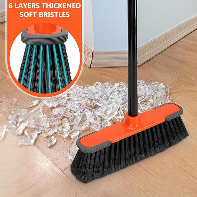 Broom for Sweeping Indoor 54''Long Handle Soft Bristle Brooms,Indoor Broom for Floor Cleaning House Broom for Kitchen Lobby Patio Yard