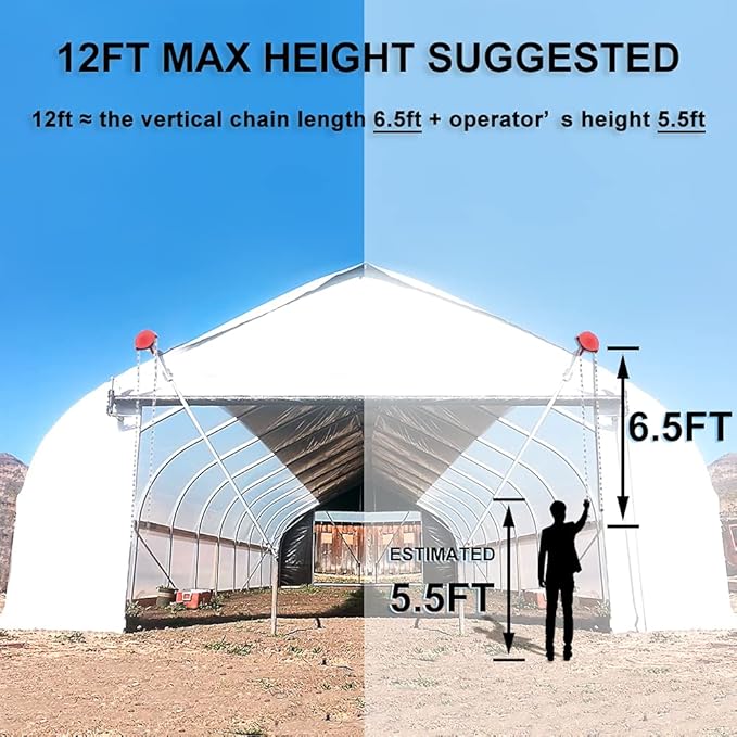 UYGALAXY Manual Winch Greenhouse Film Roll Up Roof Unit for Ventilation ﻿Agricultural Manual Film Coiler Device Side Top Film Coiling Rolling Blinds Machine(13ft Circumference Chain)