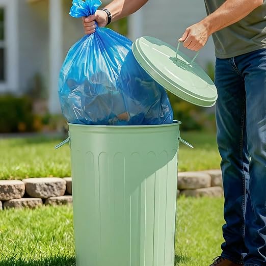 Plexon 20 Gallon Metal Trash Can with Lid Outdoor Large Trash Bin Steel Garbage Can for Garage Patio Farmhouse Bucket Bird Seed Storage Can Heavy Duty Round Container, Green 3 Pack