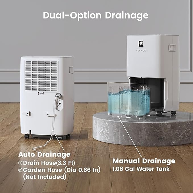 Kesnos 80 Pints Energy Star Dehumidifier for Home, Basement with Drain Hose, Front LED Display and 1.06 Gal Water Tank, Ideal for Large Room up to 5,500 Sq. Ft., Featuring Auto Defrost, Timer Function