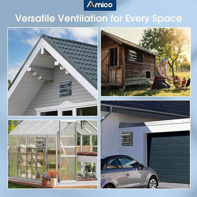Amico 14" Smart Shutter Exhaust Fan with Thermostat & 8 Speed, 1775 CFM (Up to 2500 Sq.Ft), 35W Premium EC Motor, Wall Mount Garage/Attic/Greenhouse/Shed Vent Fan, Plug & Play, FCC