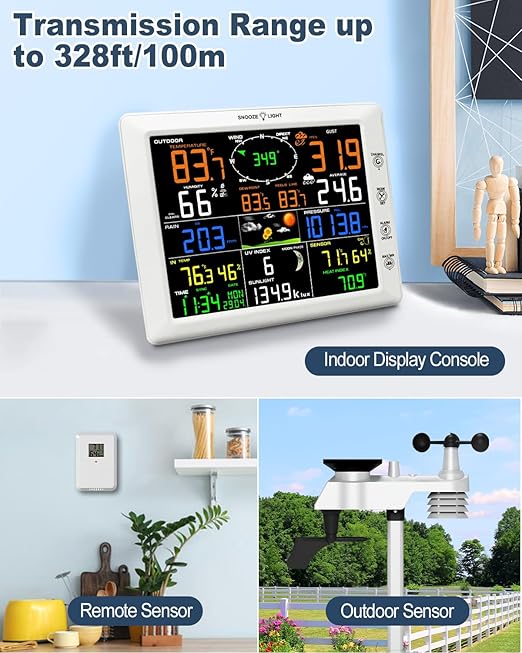 Urageuxy WiFi Weather Station with 8.07 inch Color Display – Wireless Outdoor Sensor Measures Rain Gauge, Wind Speed/Direction, Temperature, Humidity, UV, Forecasts, Barometer