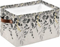 Grey Eucalyptus Storage Bins Cubes Waterproof Cloth Storage Basket, Farmhouse Weeping Leaves on Linen Foldable Storage Bags for Shelf Closet Clothes Storages Organizers with Handles 15x11x9.5 in 1PCS