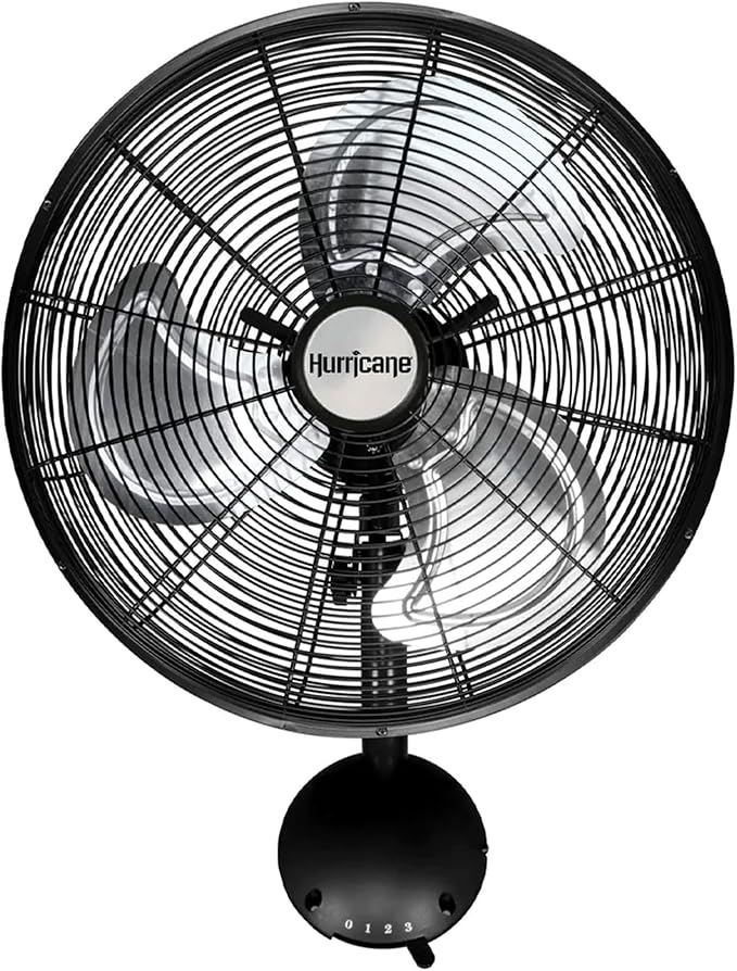 Hurricane 16" High Velocity Pro Oscillating Metal Wall Mount Fan w/ 3 Speeds, Black - Corded Electric Air Cooling Unit w/Powerful 2400 CFM Airflow for Home, Garage, Gym, Workshop & Greenhouse