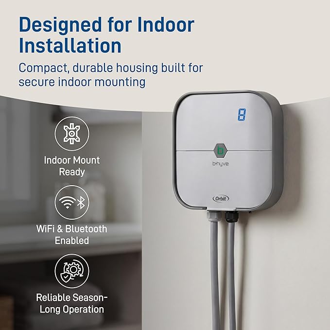 Orbit B-hyve Indoor Smart Sprinkler Controller - 8-Zone - WiFi Irrigation Controller - App Controlled Irrigation with Weather Adjustment - Easy Installation Smart Home Ready Device - 57925