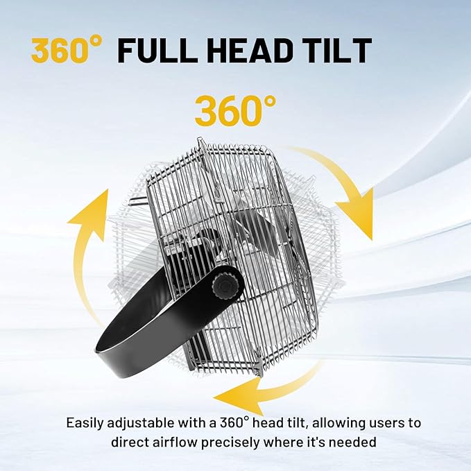 NORTHSKY 12" High Velocity Wall Mount Fan, 3 Speeds, 2400 CFM Adjustable Industrial Wall Fan, 1/12 HP, 360° Head Hit, for Greenhouse, Workshop, Garage, Commercial Use, UL Listed