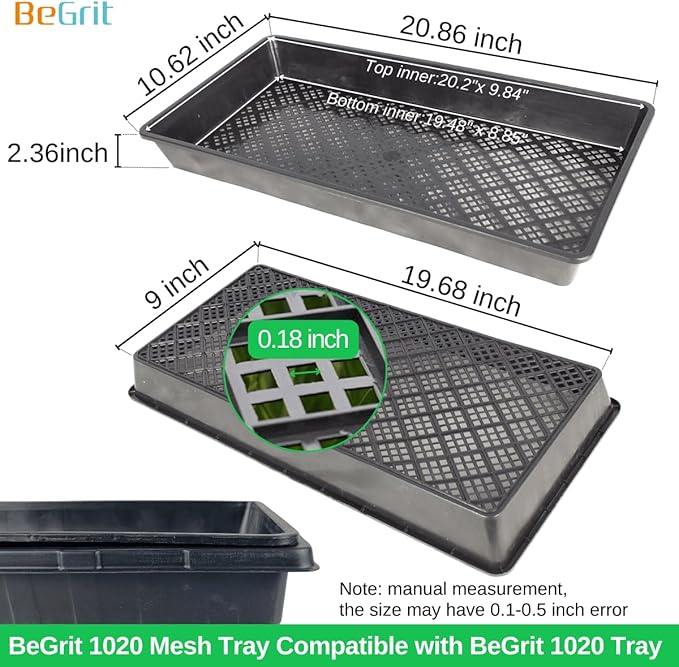 BeGrit 1020 Mesh Trays 1020 Trays with Holes Mesh Bottom Tray for Microgreen Seed Starting Germination Propagator Tray 10'' x 21'' 6-Pack