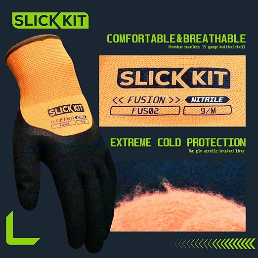 Winter Work Gloves for Men and Women, Waterproof & Insulated Freezer Gloves with Sandy Nitrile Coating, Super Grip for Cold Weather, Heavy Duty, Orange, 1 Pair (Large/10)