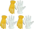 HANDLANDY Men Leather Gardening Gloves, Utility Work Gloves for Mechanics, Construction, Driver