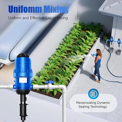 JAYGOVAN 0.4%~4% Adjustable Fertilizer Injector Water Powered Chemical Liquid Doser Dispenser 4.4~660.43 Gallons/h Drip Irrigation Injector Dosing Pump Water Powered Liquid Dispenser