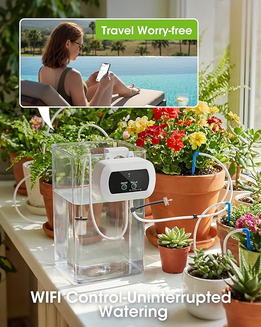 Automatic Watering System for Potted Plants,[Wi-Fi & App Control] Smart Plant Watering Devices for Indoor Outdoor, Automatic Drip Irrigation System Device Kit-USB Charging,Water 10 Plants