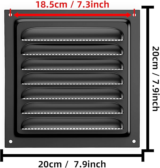 8 x 8 Attic Vents Gable Vents, piiyoosnn 304 Stainless Steel Louvered Grille Cover, White Wall Vent,Best for Small Vehicle, Cockloft, Bedrooms, Garage Door Wall Ventilated (Black)