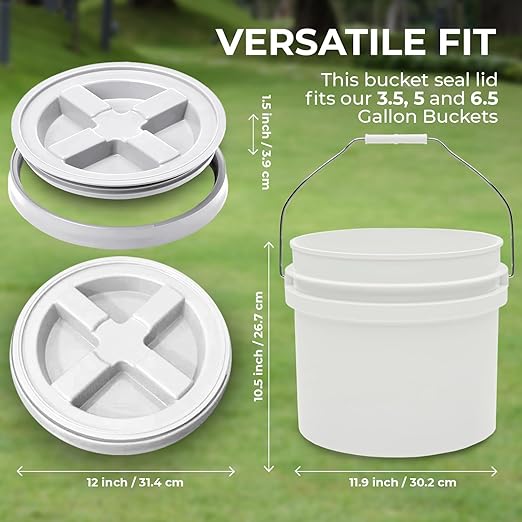 3.5-Gallon White Bucket Pail with Gamma Seal Screw on Airtight Lid, Heavy-Duty 90MIL Extra Durable, Food Grade, Metal Handles with Plastic Grip for Easy Carrying, Easy Stack & Store, BPA Free - 3 Pack