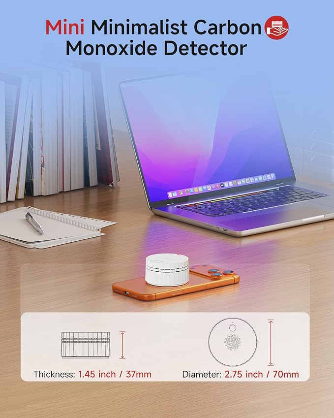 Heiman Smart Carbon Monoxide Detectors, Matter CO Detector, Real-time Notification, UL 2034 5th Certified, Wireless Battery Powered Mini Fire Alarm for Home, Compatible with Smartthings,Home Assistant