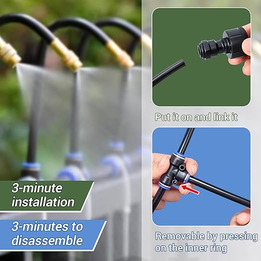 ASEVAT 50FT/66 Pcs Drip Irrigation Kit Plant Watering System Quick-Connect Micro Misting kit for Greenhouse Blank Distribution Tubing DIY Automatic Irrigation Equipment Set for Garden (50FT)