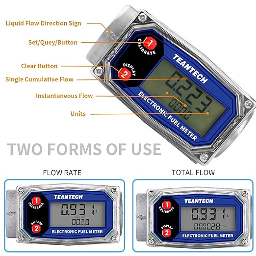 Digital Turbine Flow Meter Digital LCD Display with NPT Counter Gas Oil Fuel Flowmeter for Measure Diesel Kerosene Gasoline (1 Inch)