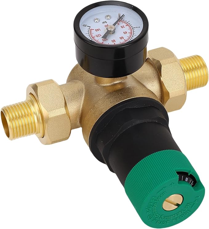 Water Pressure Regulator Valve Brass Heavy Duty with 0 60Mpa Meter Adjustable Water Pressure Reducer for Purifier Heater Faucet Solar System Gas Tankless Water Heaters (1/2 inch (DN15))