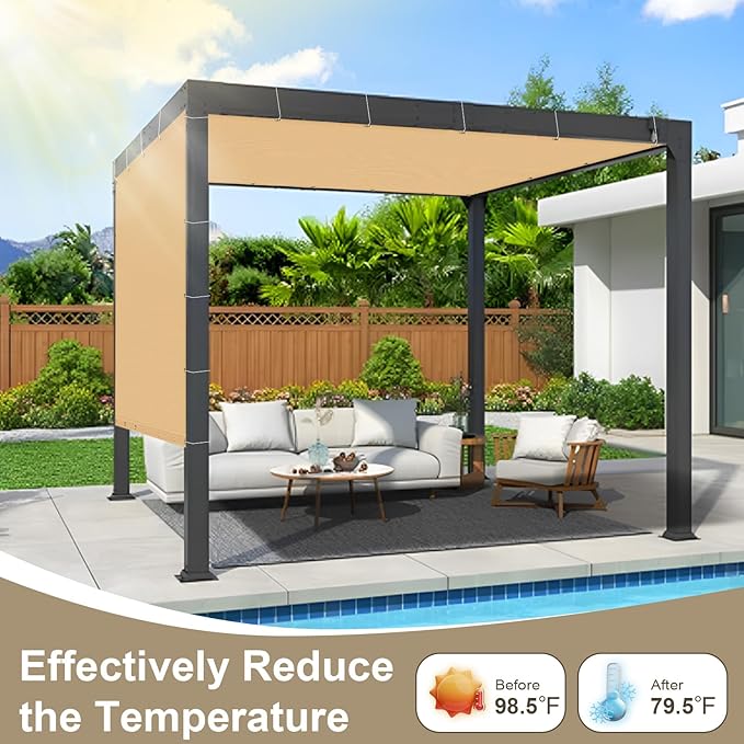 LOVE STORY Shade Cloth 3/6/8/10/12/20FT Sun Shade Cloth with Grommets Pergola Shade Cover 95% UV Protection for Patio Outdoor, 6x8 FT Sand