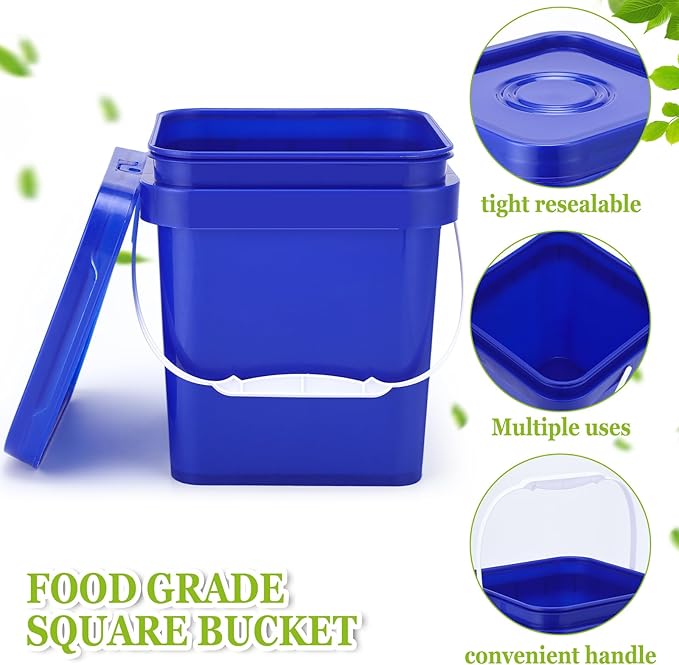 Suzile 10 Pcs Food Grade Square Bucket with Lid 1 Gallon Plastic Bucket 4.5L Utility Industrial Pail with Handle Container for Food Oil Tub Water Fishing Paint House Cleaning Car Washing (Blue)