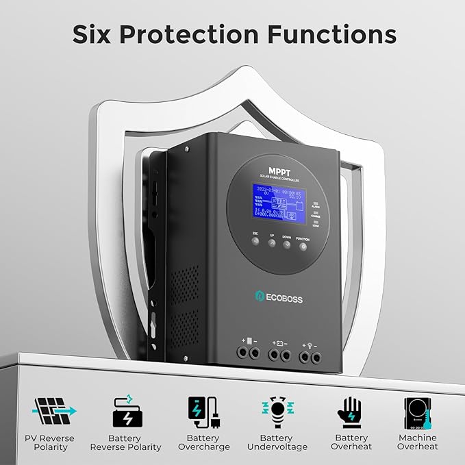 60A MPPT Solar Charge Controller 12V/24V/36V/48V Auto, Max 150V PV Input, LCD Display, Adjustable Parameter Solar Panel Regulator for Lithium, Gel, Flooded Battery